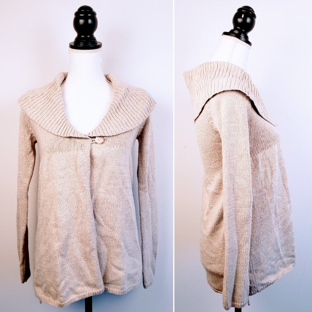THE LIMITED Sweater Cardigan, Tan Beige Wool Blend Long Sleeve Button Knit, XS
